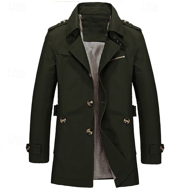 Men's Cotton Trench Coat Mid-Length Single-Breasted – Casual, Office