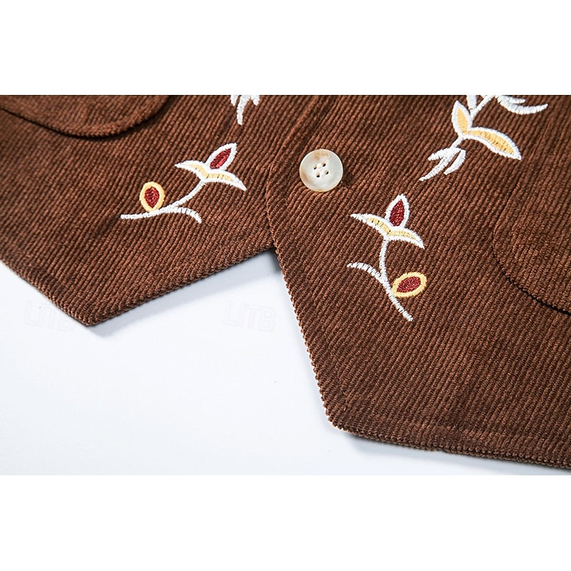 Men's Waistcoat Floral V-Neck Brown – Casual, Office