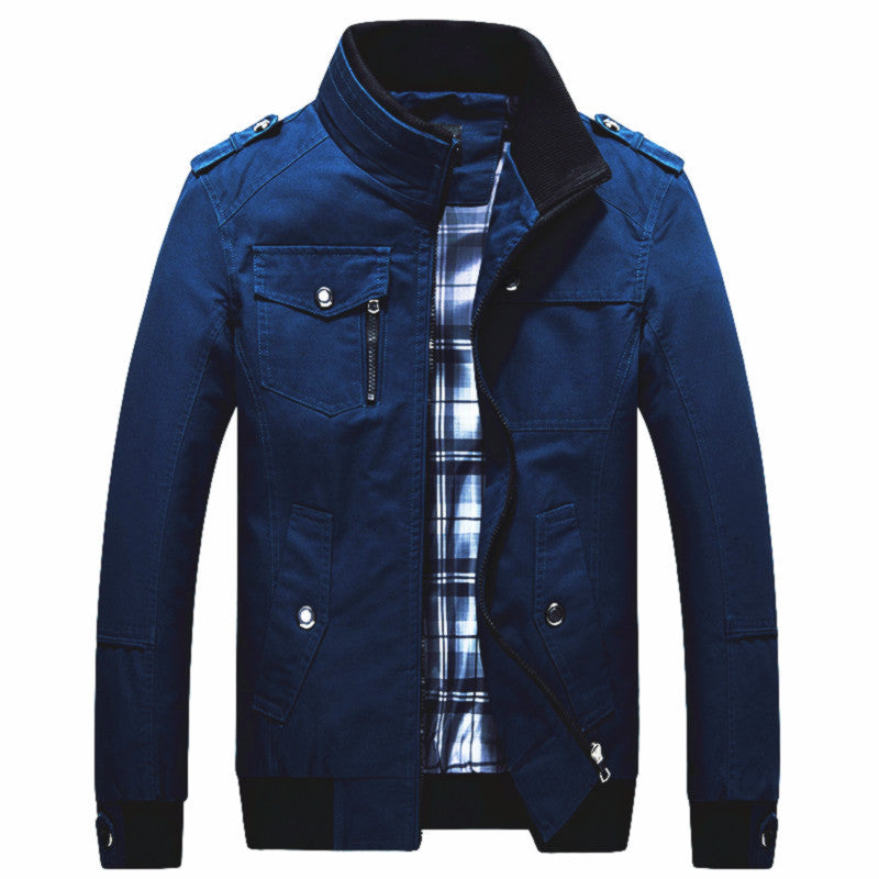 Men's Field Jacket Cotton with Stand Collar & Multiple Pockets – Casual, Office