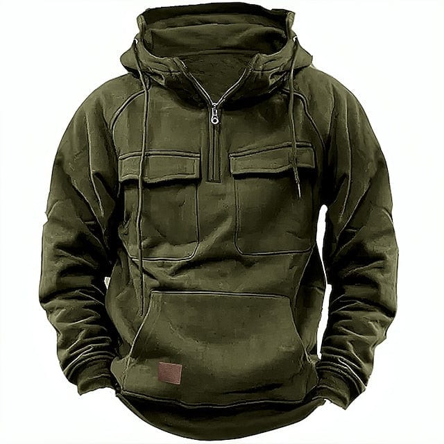 Men's Hooded Pullover Fleece-Lined Quarter-Zip Sweatshirt – Casual, Outdoor