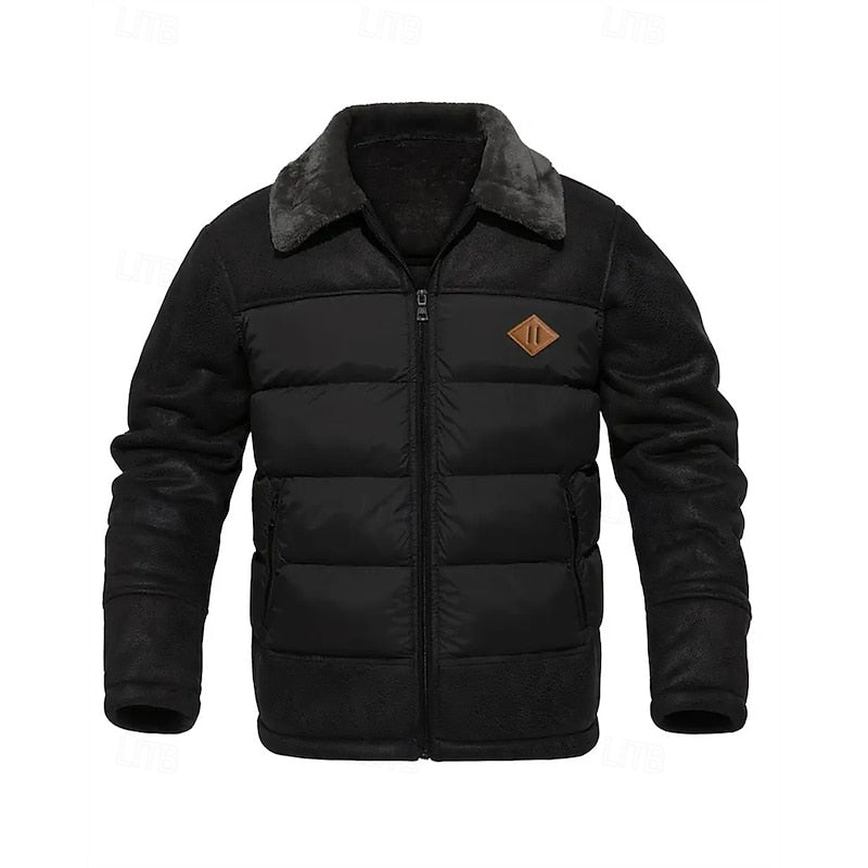 Men's Puffer Jacket Brown Faux Fur Collar – Casual, Holiday Gift