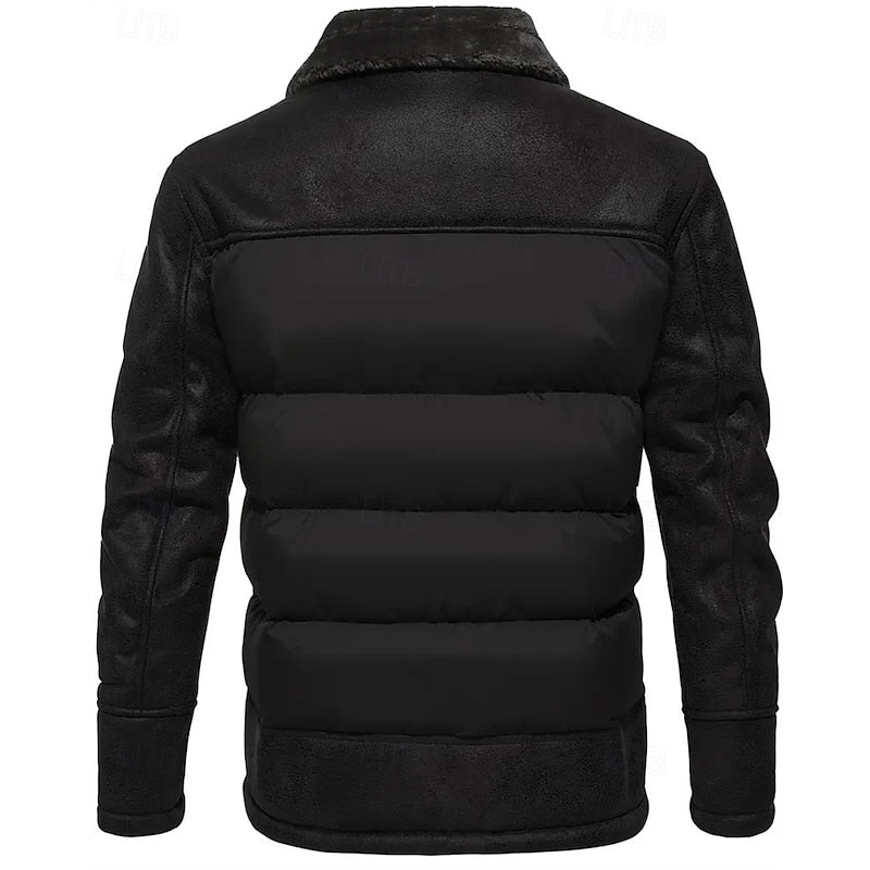 Men's Puffer Jacket Brown Faux Fur Collar – Casual, Holiday Gift