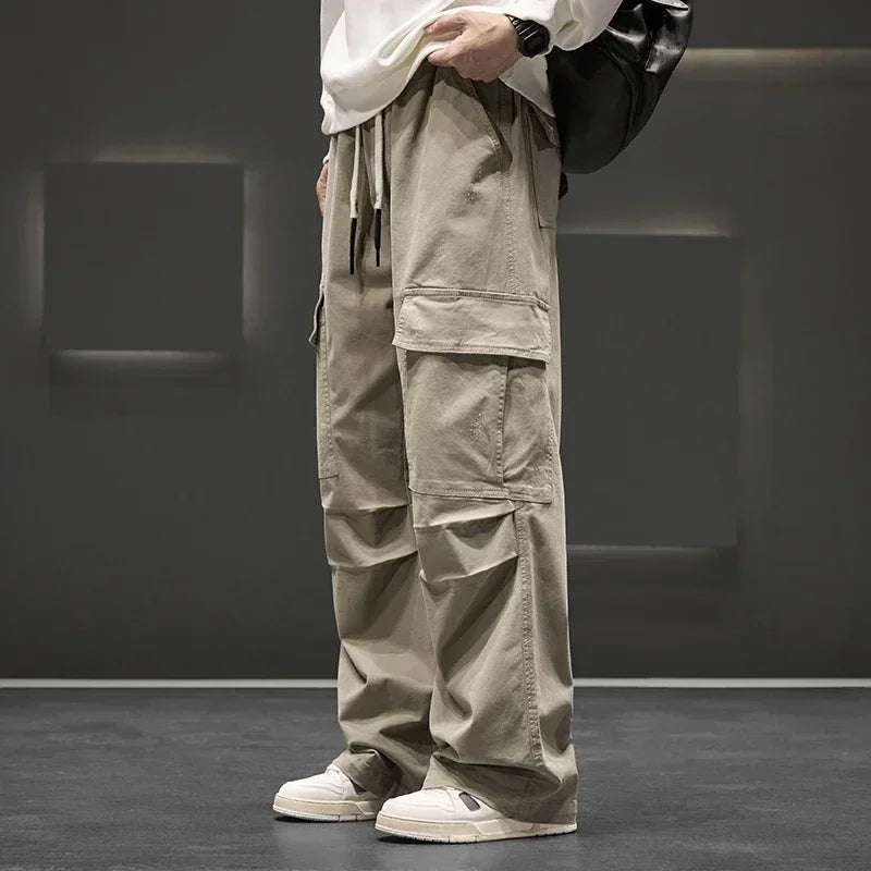 Men's Wide-Leg Cargo Pants with Drawstring Waist – Casual Wear, Outdoor Activities