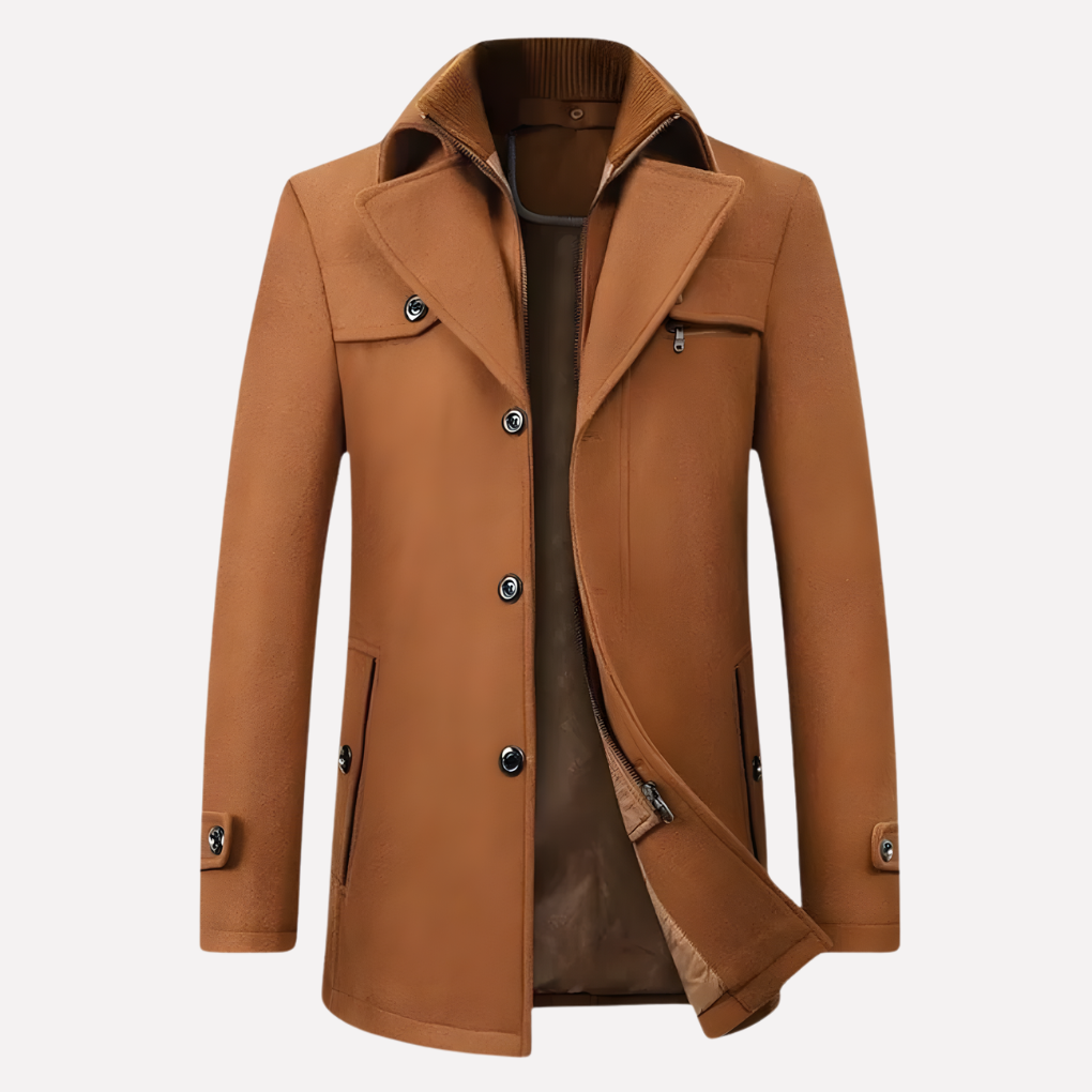 Men's Wool-Blend Coat Camel with Zip Insert – Office, Casual
