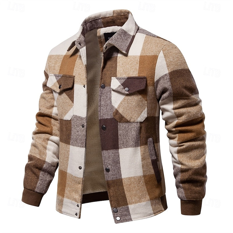 Plaid Flannel Shirt Jacket Men's Button-Up with Chest Pockets – Casual Layering, Winter Wear