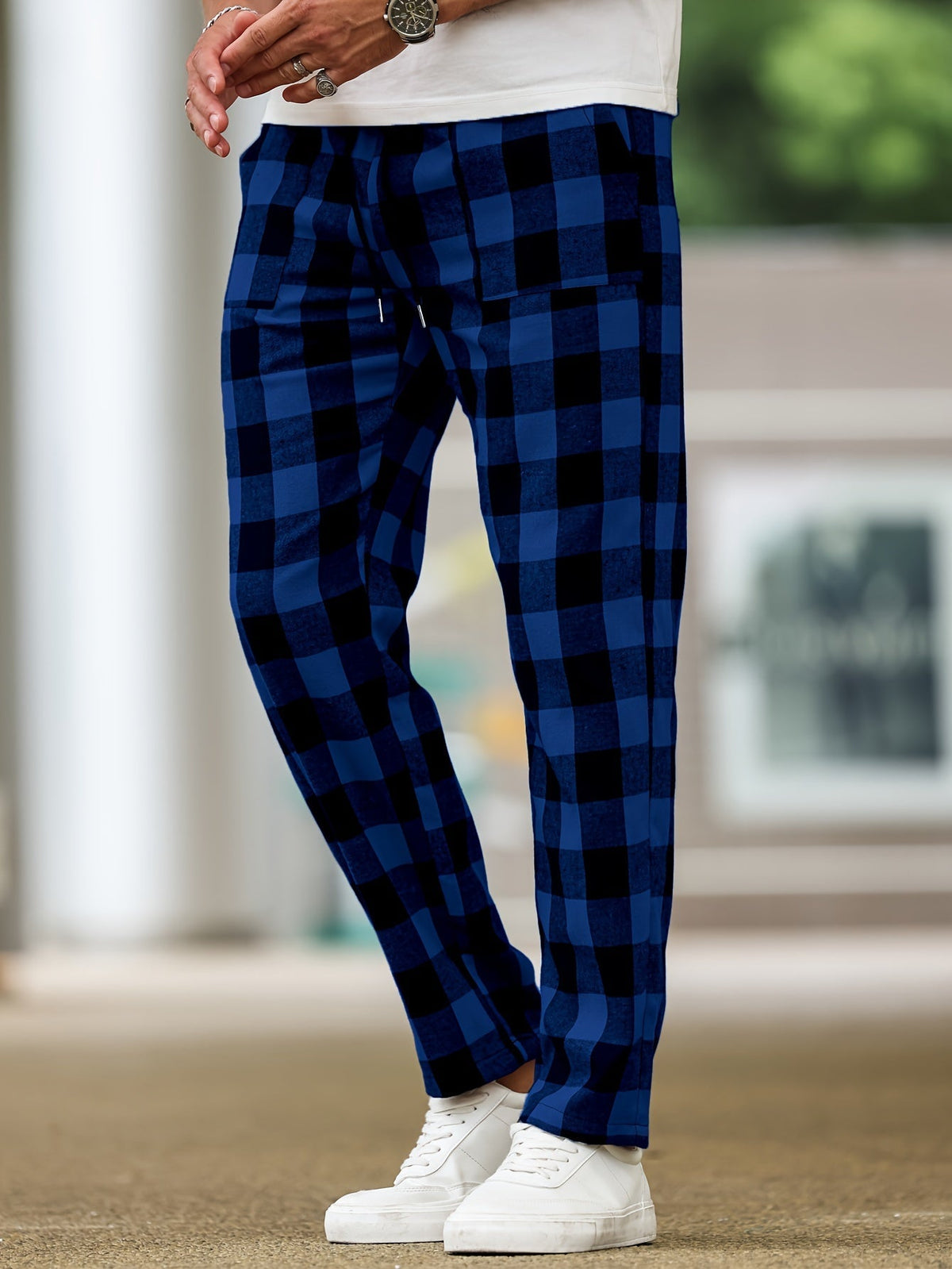 Men's Plaid Lounge Pants Black White Drawstring Relaxed Fit – Casual, Everyday Wear