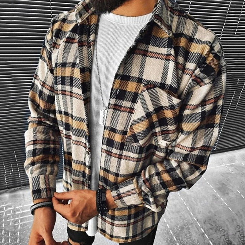 Plaid Overshirt Men's Long Sleeve Button-Up Shacket – Casual, Office