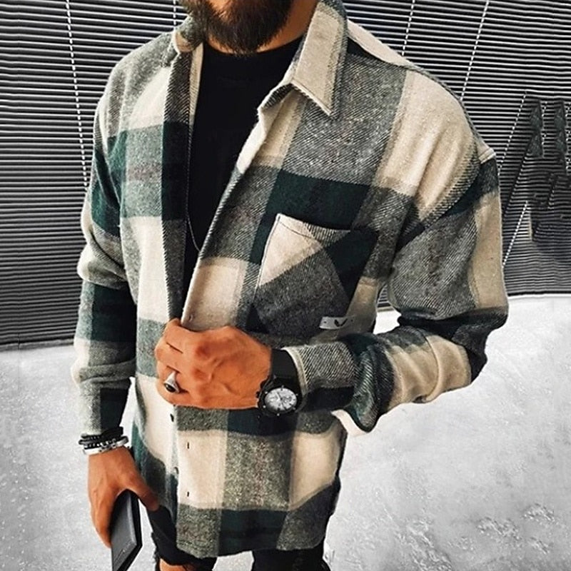Plaid Overshirt Men's Long Sleeve Button-Up Shacket – Casual, Office