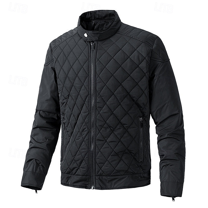Quilted Jacket Men's Black Full Zip – Casual, Office