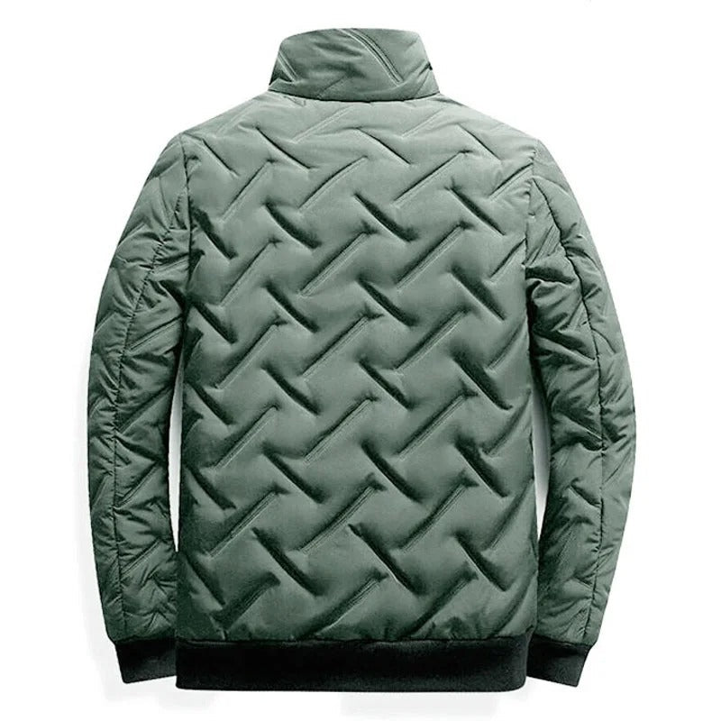 Quilted Jacket Men's Black Stand-Collar Zip-Up Padded Coat – Casual, Winter Outerwear