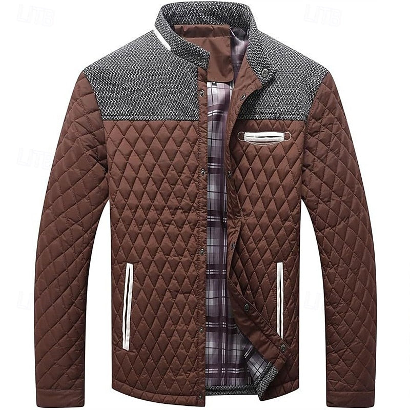 Quilted Jacket Men's Khaki Plaid Lined – Casual, Office