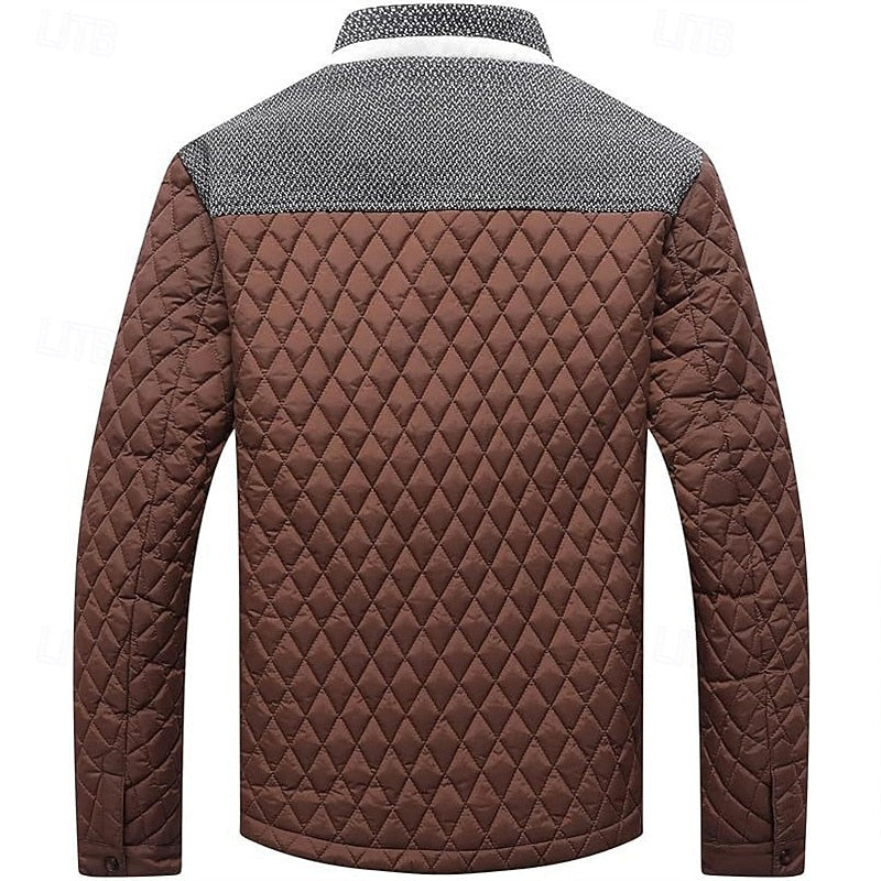 Quilted Jacket Men's Khaki Plaid Lined – Casual, Office
