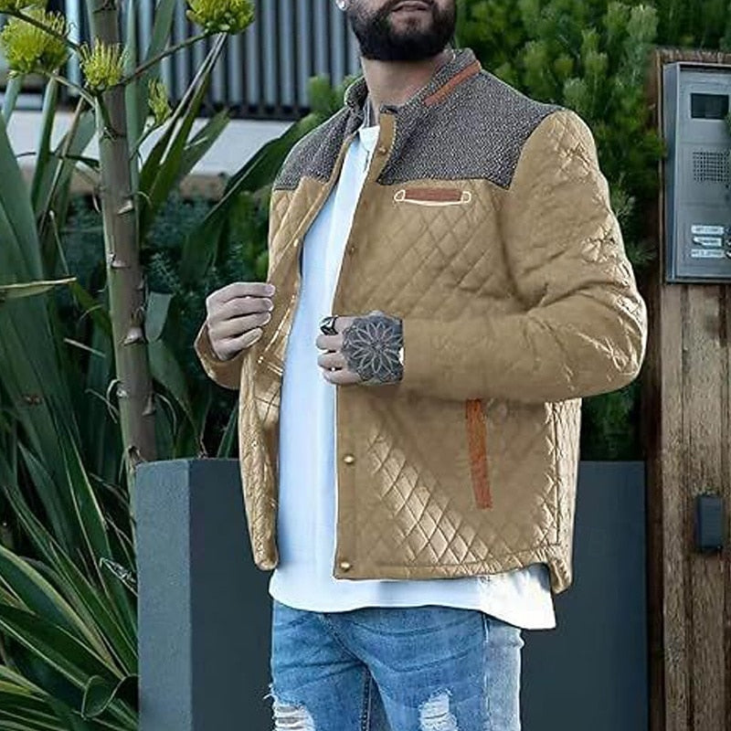 Quilted Jacket Men's Khaki Plaid Lined – Casual, Office