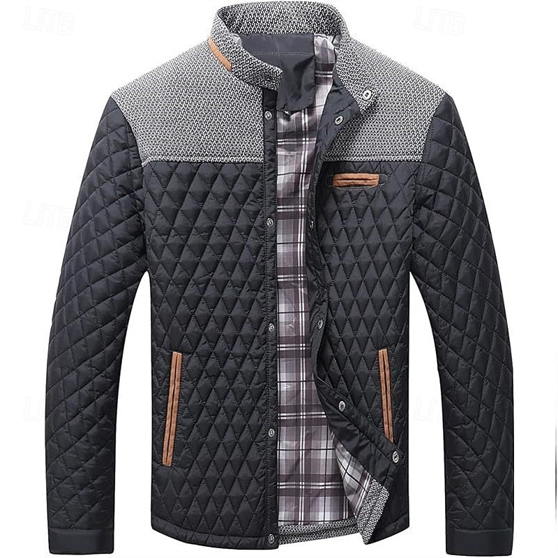 Quilted Jacket Men's Khaki Plaid Lined – Casual, Office