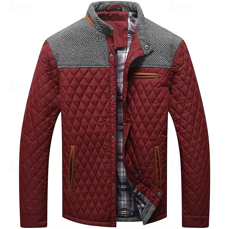 Quilted Jacket Men's Khaki Plaid Lined – Casual, Office