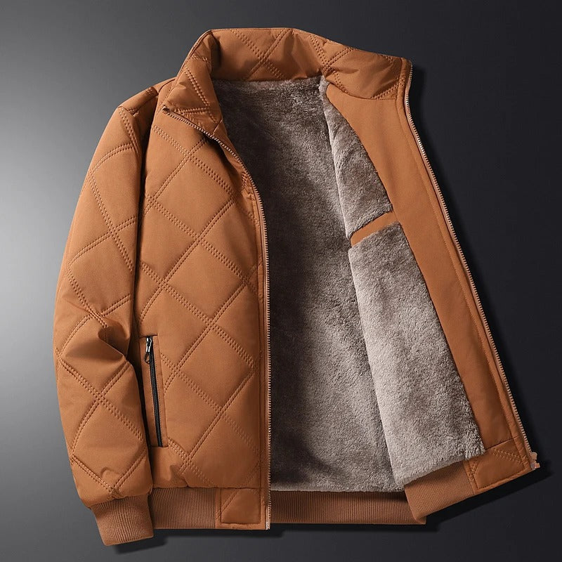 Quilted Winter Jacket Men's Fleece-Lined Brown – Casual, Warm Outerwear, Everyday Use