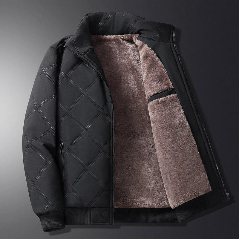 Quilted Winter Jacket Men's Fleece-Lined Brown – Casual, Warm Outerwear, Everyday Use