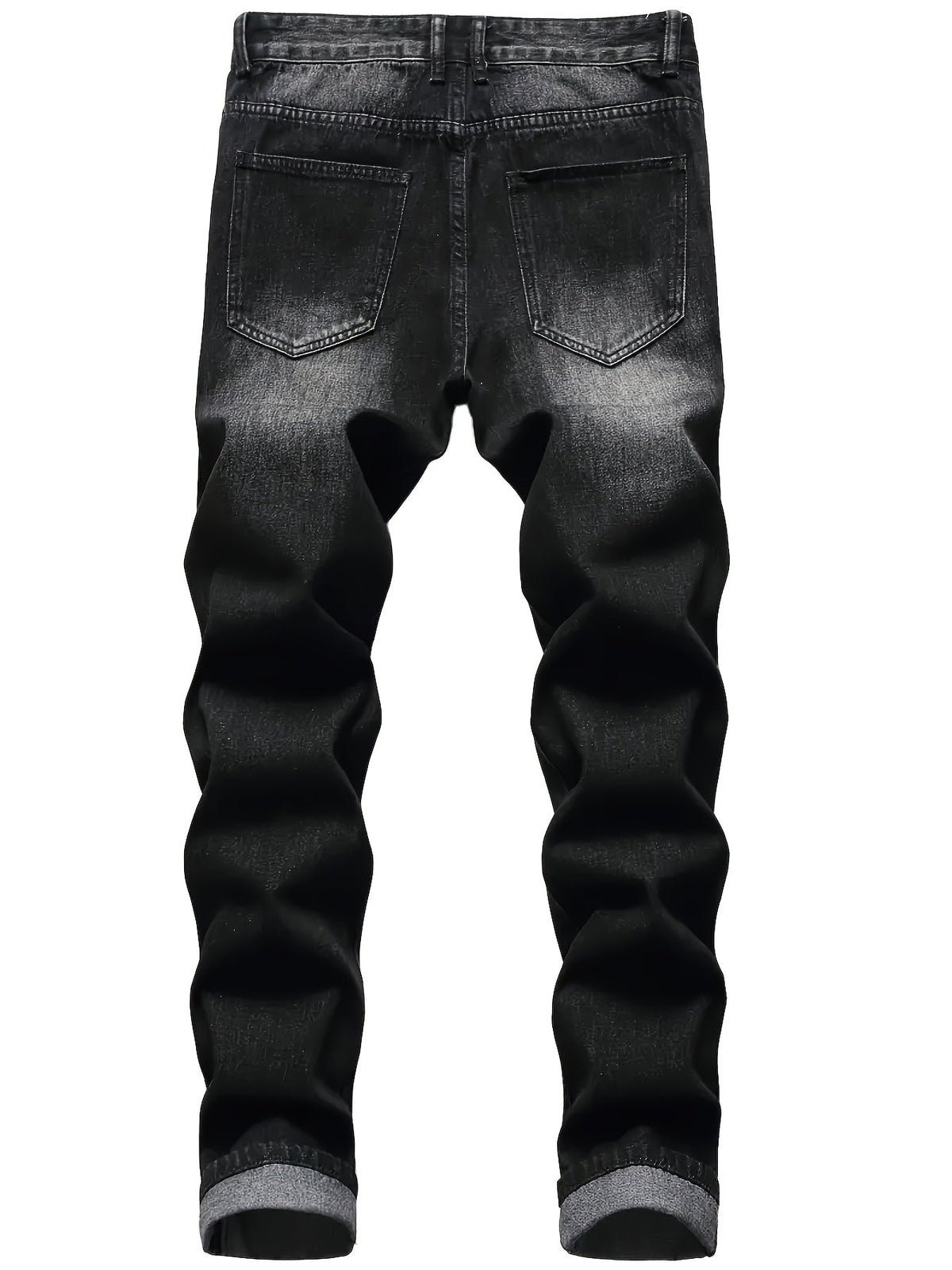 Ripped Straight-Leg Jeans Men's Distressed Black Denim – Casual, Streetwear