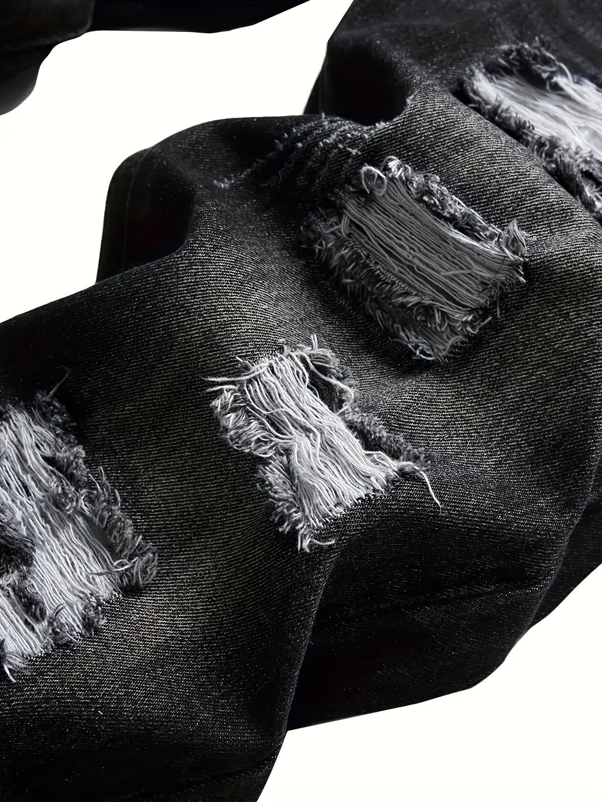 Ripped Straight-Leg Jeans Men's Distressed Black Denim – Casual, Streetwear