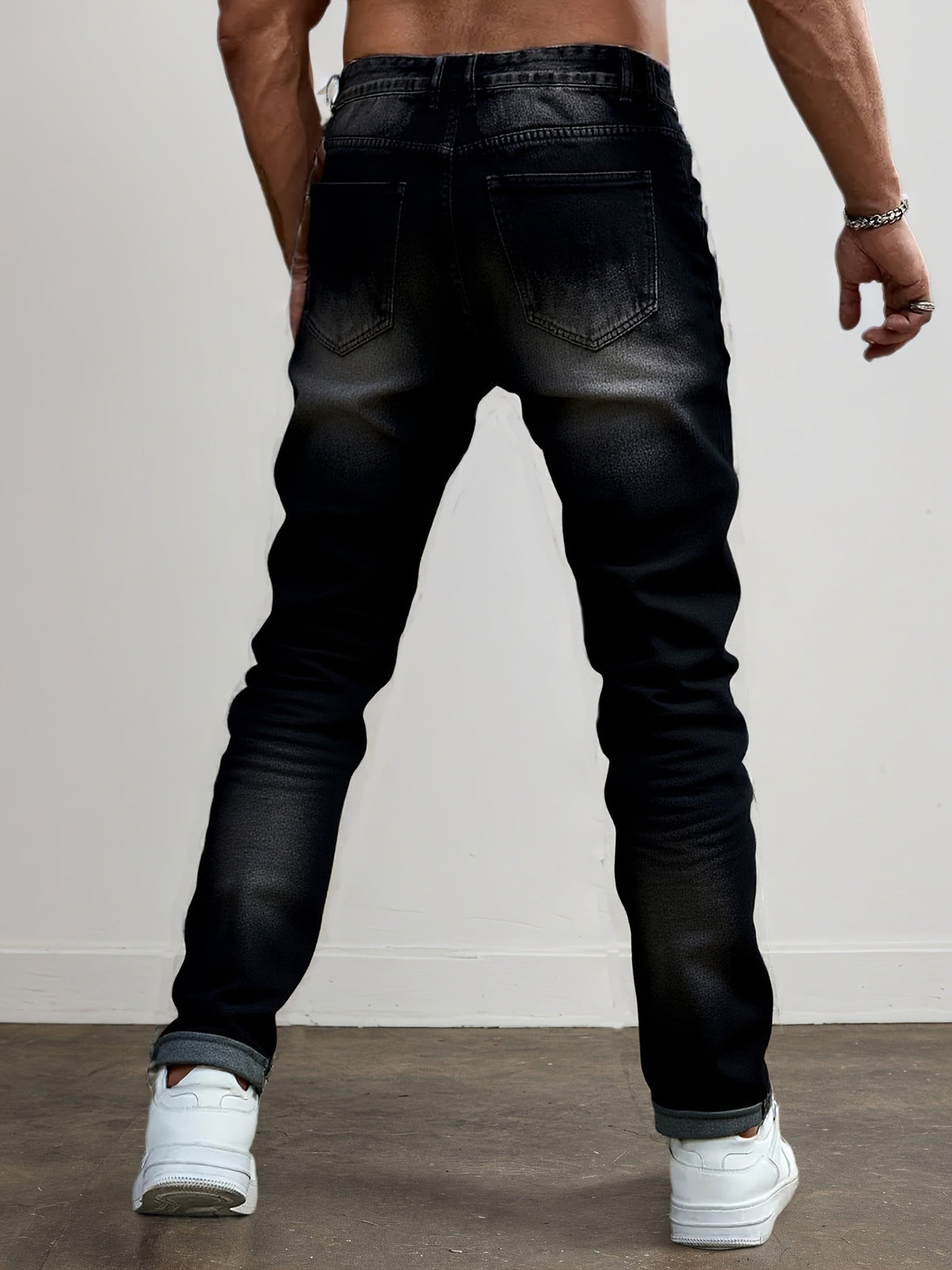 Ripped Straight-Leg Jeans Men's Distressed Black Denim – Casual, Streetwear