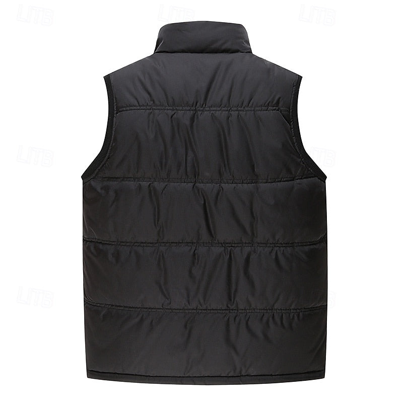 Sherpa-Lined Puffer Vest Men's Black Fleece – Casual, Winter Outdoor