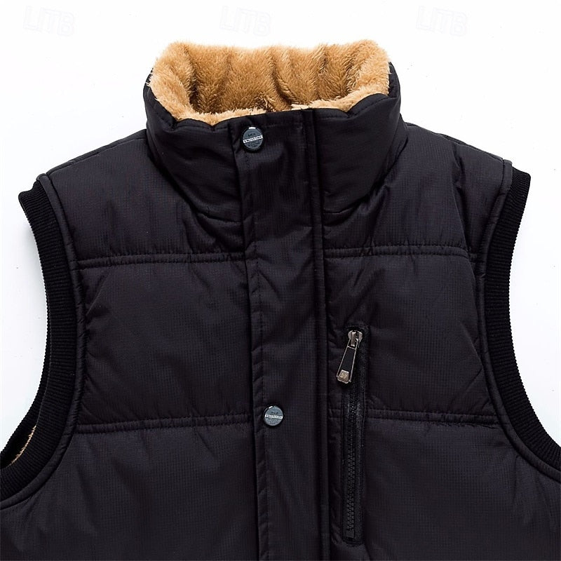 Sherpa-Lined Puffer Vest Men's Black Fleece – Casual, Winter Outdoor