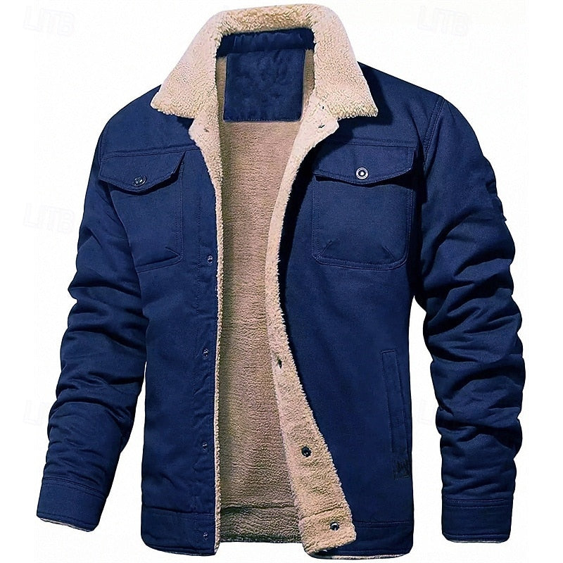 Sherpa-Lined Trucker Jacket Men's Fleece Warm Coat – Casual, Winter Gift
