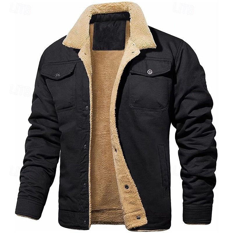 Sherpa-Lined Trucker Jacket Men's Fleece Warm Coat – Casual, Winter Gift