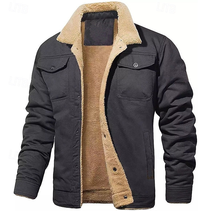 Sherpa-Lined Trucker Jacket Men's Fleece Warm Coat – Casual, Winter Gift