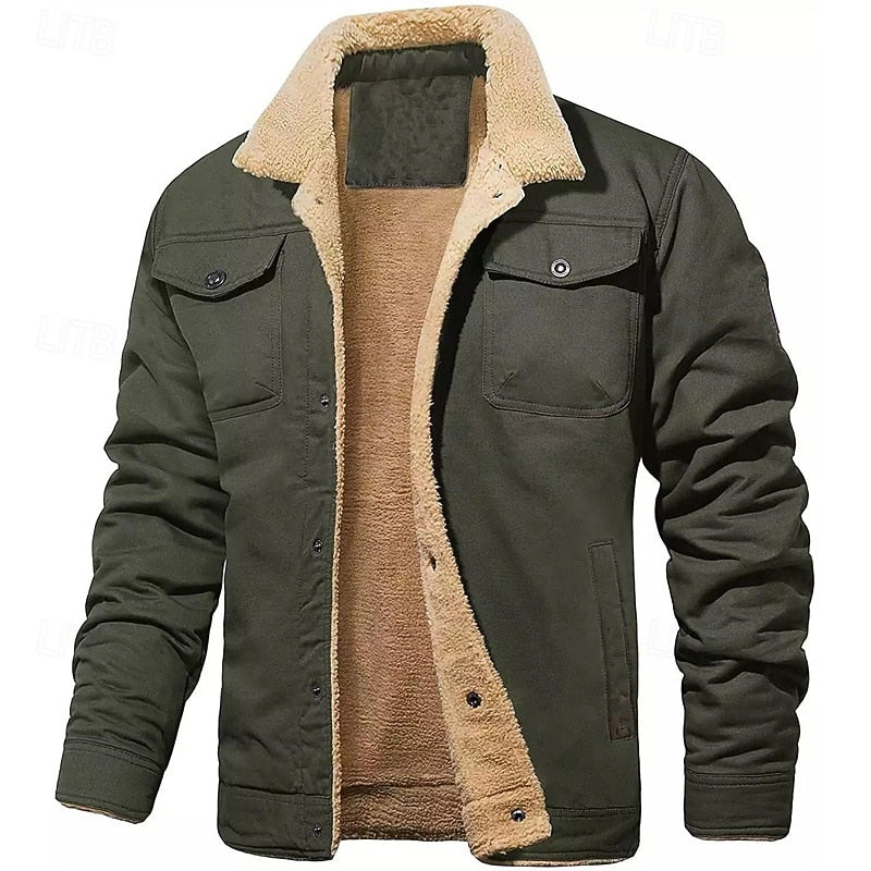 Sherpa-Lined Trucker Jacket Men's Fleece Warm Coat – Casual, Winter Gift