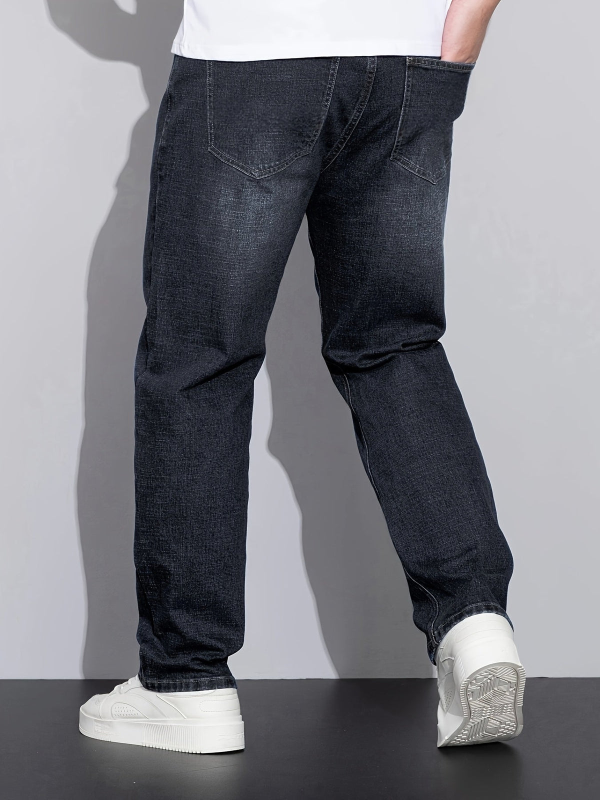 Straight-Leg Denim Jeans Men's Blue Washed Stretch – Casual, Office