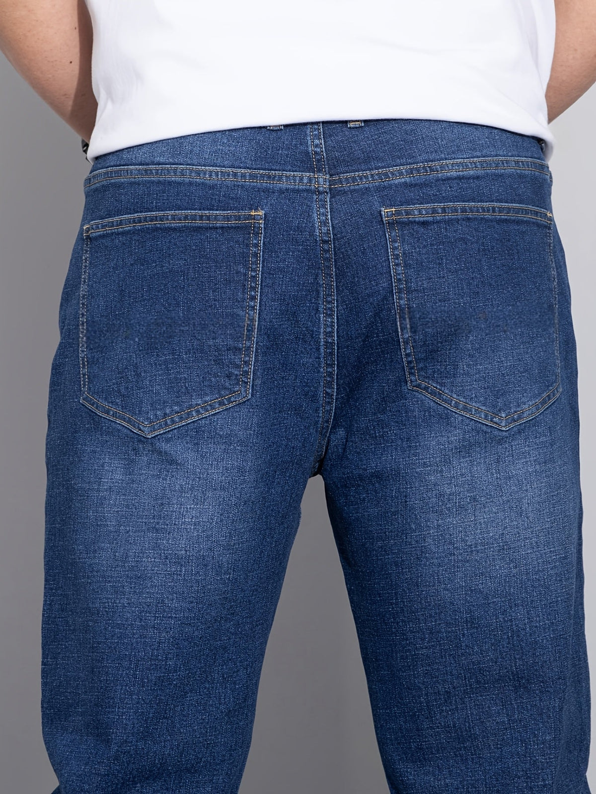 Straight-Leg Denim Jeans Men's Blue Washed Stretch – Casual, Office