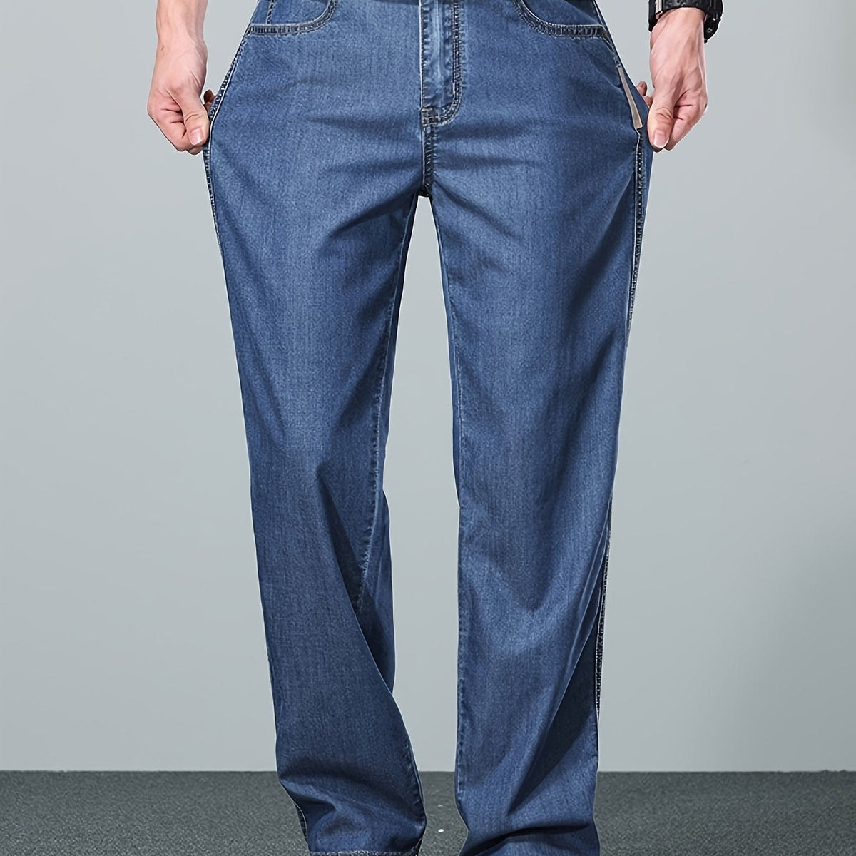 Straight-Leg Jeans Men's Relaxed Fit Denim Blue Mid-Rise – Casual, Office