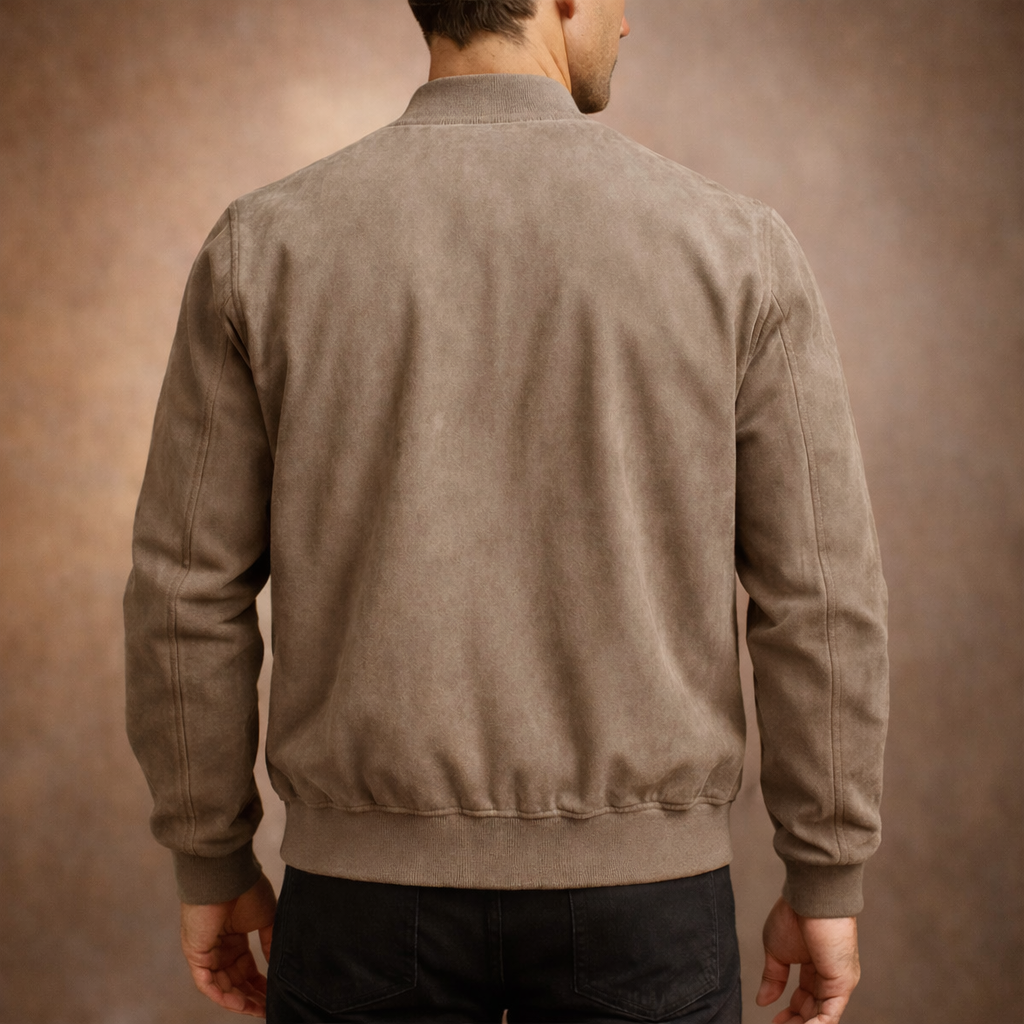 Men's Brown Bomber Jacket Zip-Up Stand Collar – Office, Holiday