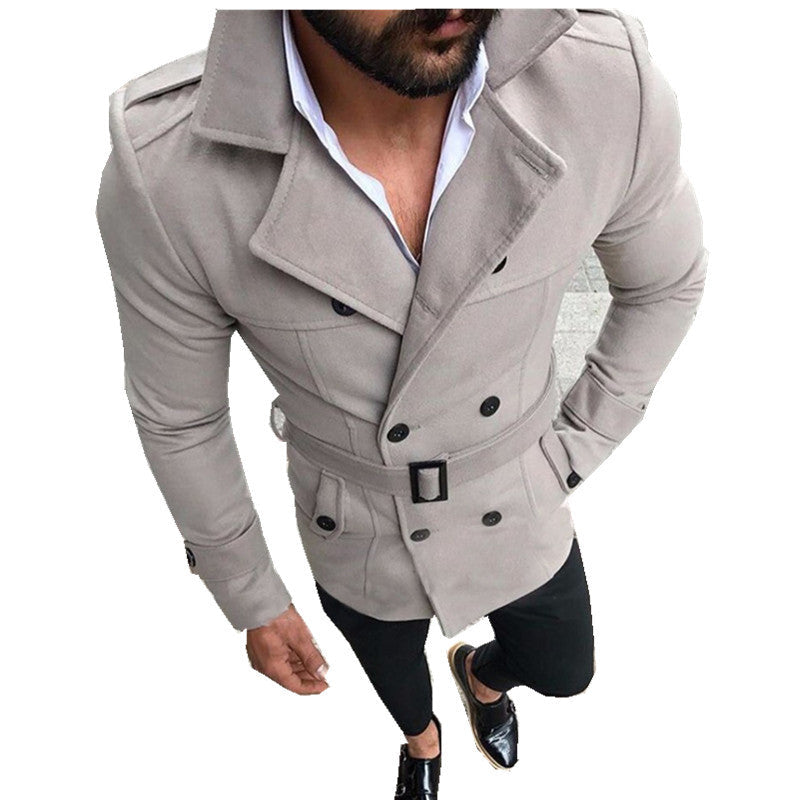 Trench Coat Men's Double-Breasted Slim Fit with Belt – Casual, Office