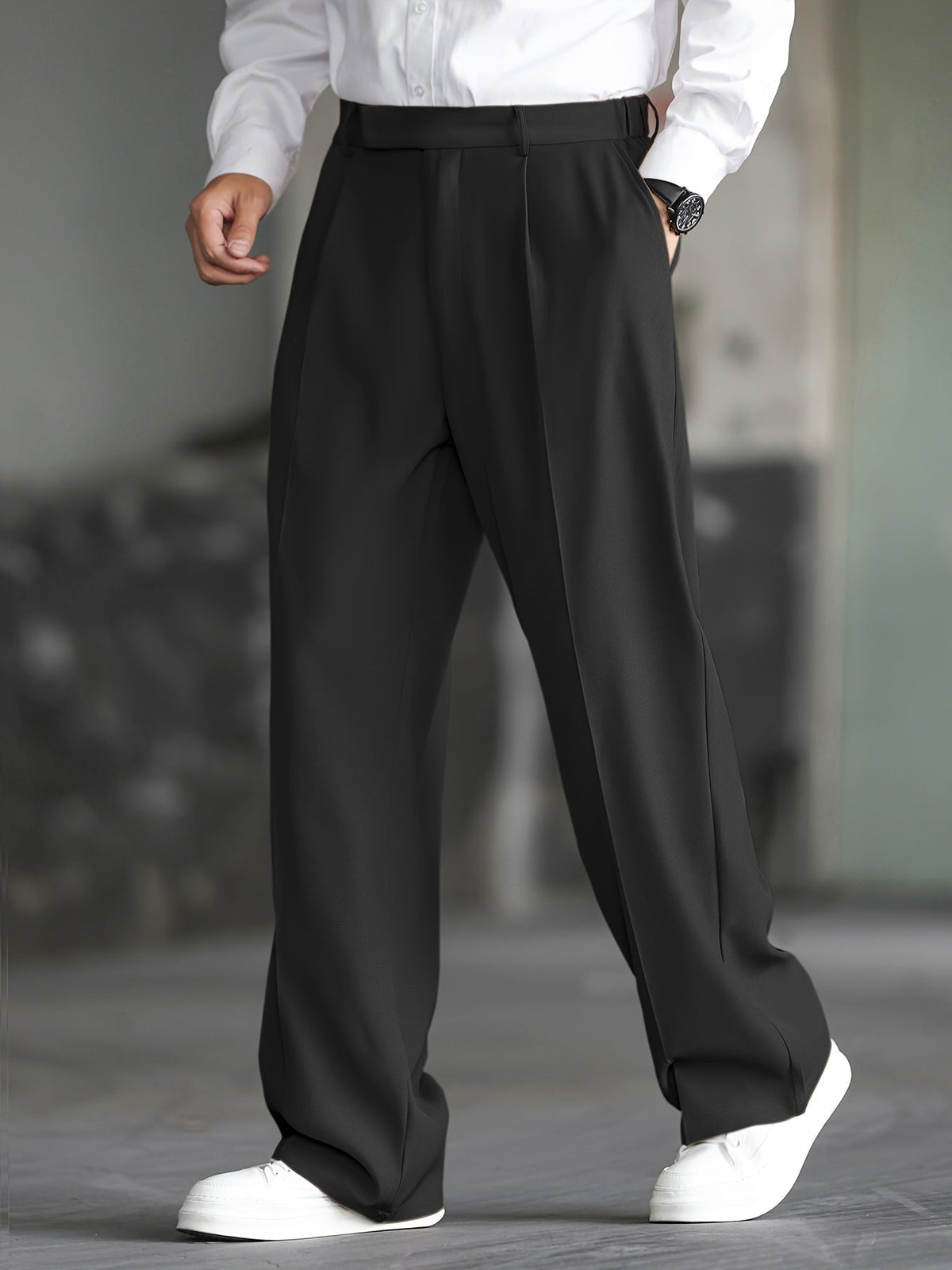 Wide-Leg Dress Pants Men's Relaxed Fit Black – Office, Casual