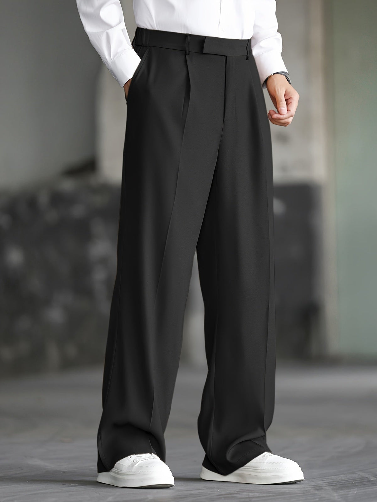 Wide-Leg Dress Pants Men's Relaxed Fit Black – Office, Casual