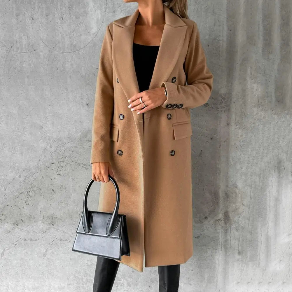 Women's Long Trench Coat Wool-Blend Double-Breasted – Office, Casual Winter Wear