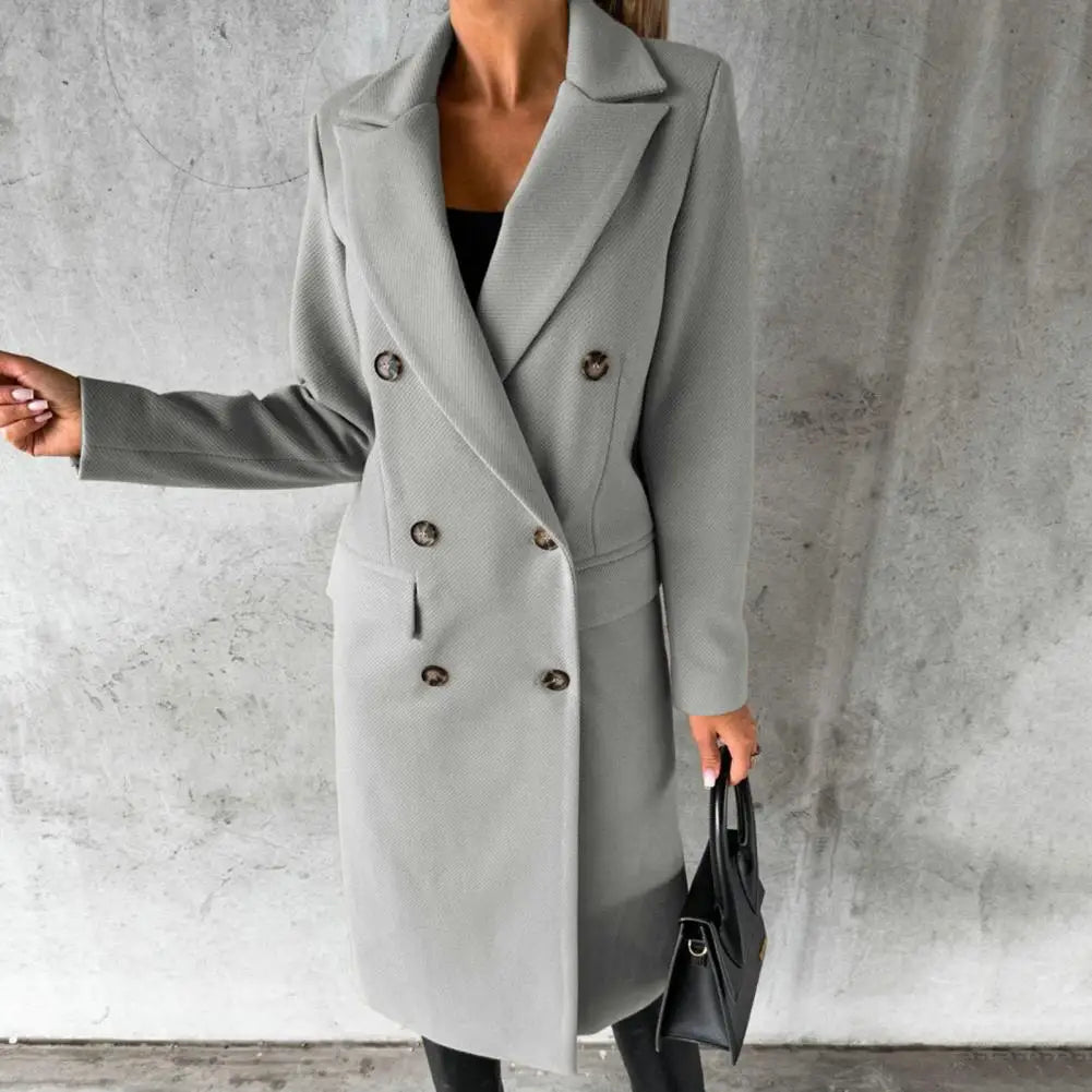 Women's Long Trench Coat Wool-Blend Double-Breasted – Office, Casual Winter Wear
