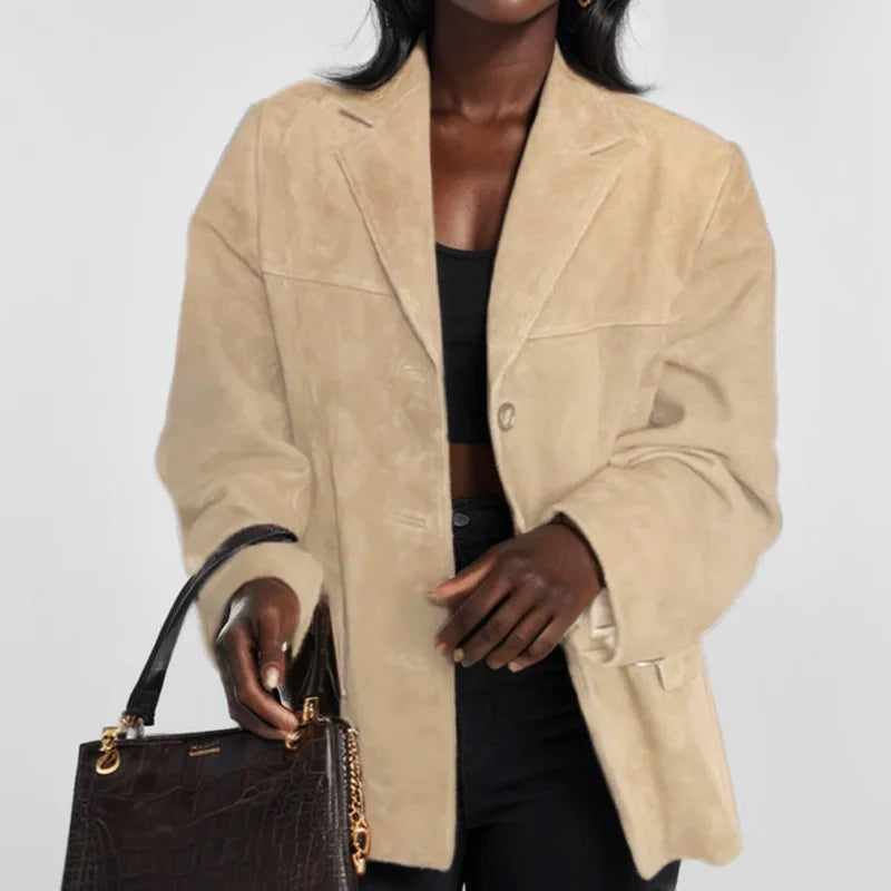 Women's Oversized Blazer with Notch Lapel – Office, Casual Wear