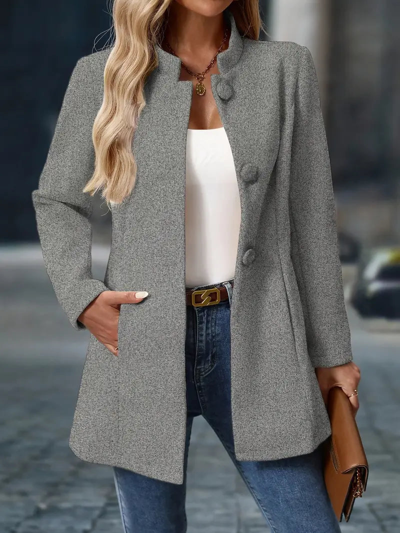 Women's Long Sleeve Stand Collar Coat – Office, Casual