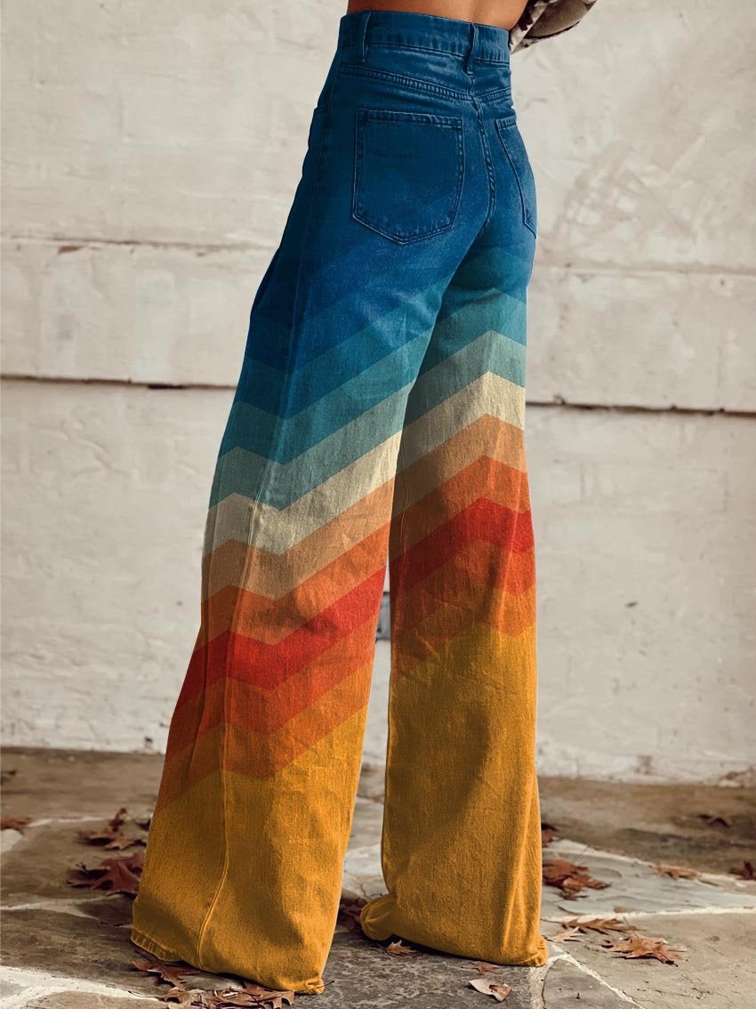 Women's Wide-Leg Pants | Chevron Print – Casual Wear, Summer Style
