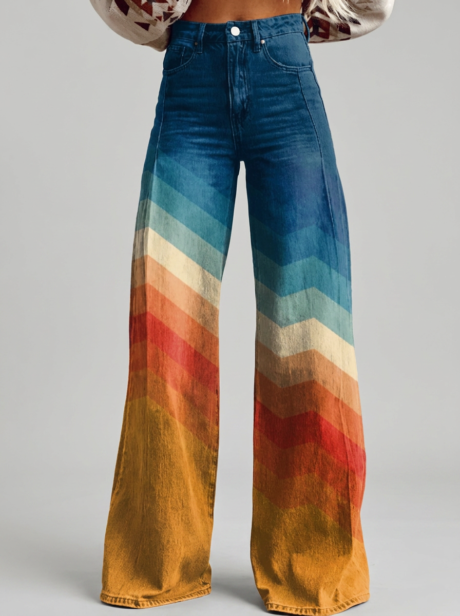 Women's Wide-Leg Pants | Chevron Print – Casual Wear, Summer Style