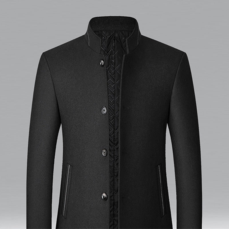 Wool Blend Overcoat Men's Slim Fit Black – Office, Casual