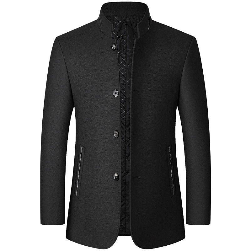 Wool Blend Overcoat Men's Slim Fit Black – Office, Casual