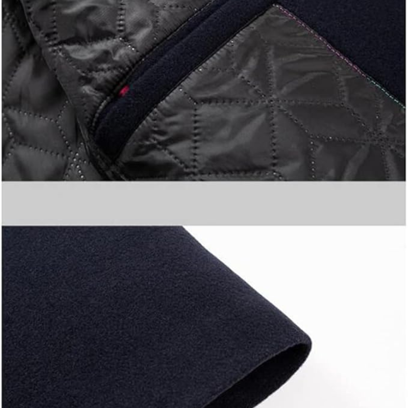 Navy Wool Blend Trench Coat Men's Single-Breasted Stand Collar – Office, Casual