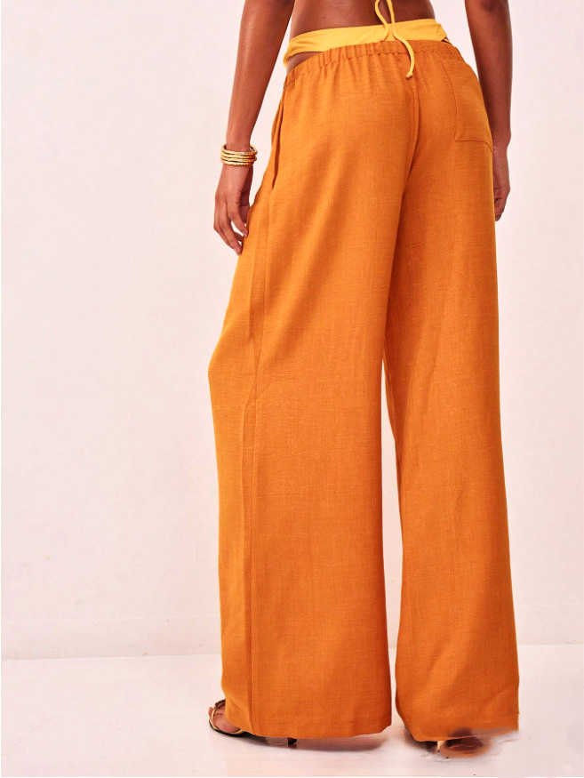 Linen Drawstring Trousers for Women - Lightweight Casual Pants for Everyday Wear