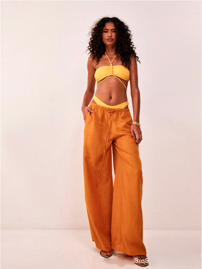 Linen Drawstring Trousers for Women - Lightweight Casual Pants for Everyday Wear