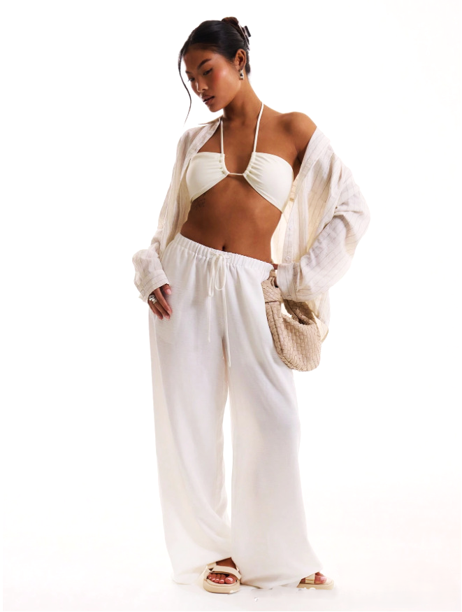 Linen Drawstring Trousers for Women - Lightweight Casual Pants for Everyday Wear