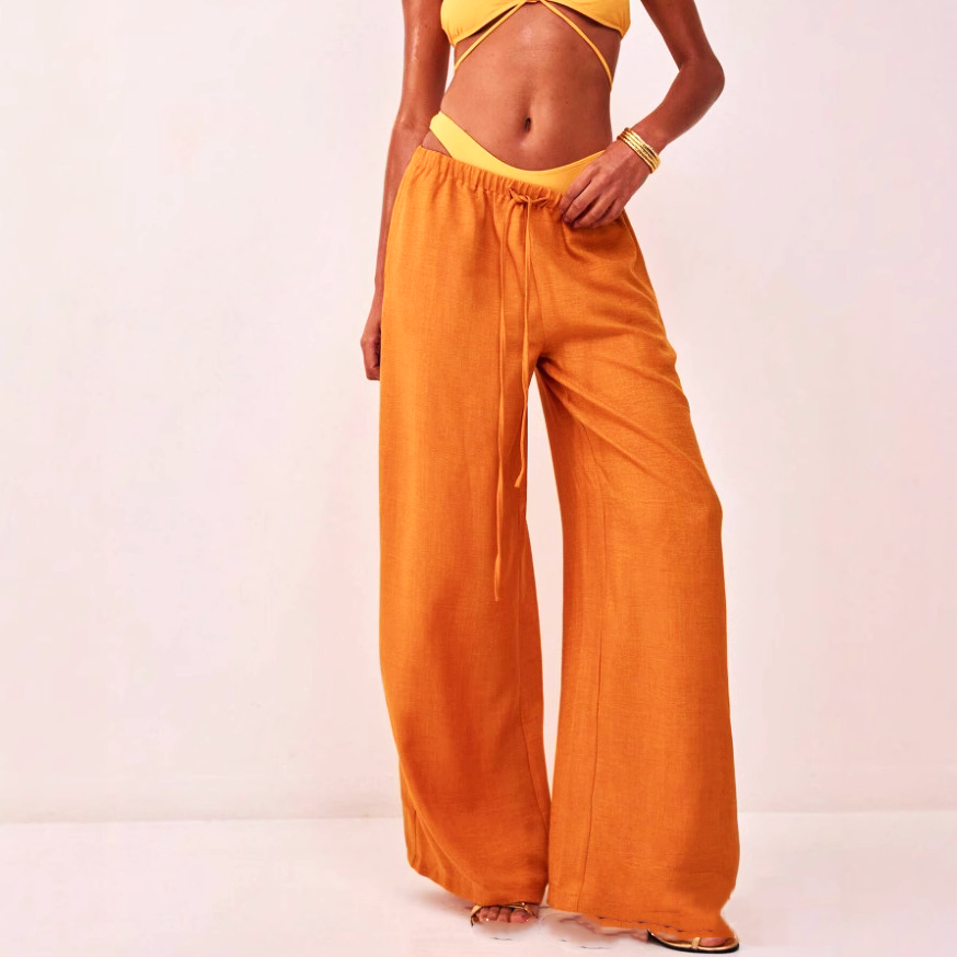 Linen Drawstring Trousers for Women - Lightweight Casual Pants for Everyday Wear